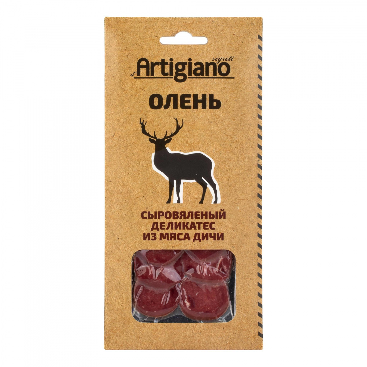 Колбаса сыровяленая из оленины, Segreti d’Artigiano категория А, серв.нарезка (0,075кг)